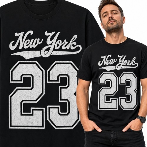 Koszulka męska „New York 23” - czarna z numerem w stylu varsity