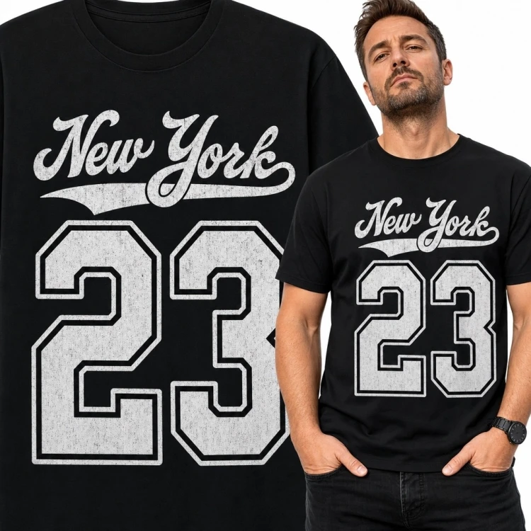 Koszulka męska „New York 23” - czarna z numerem w stylu varsity