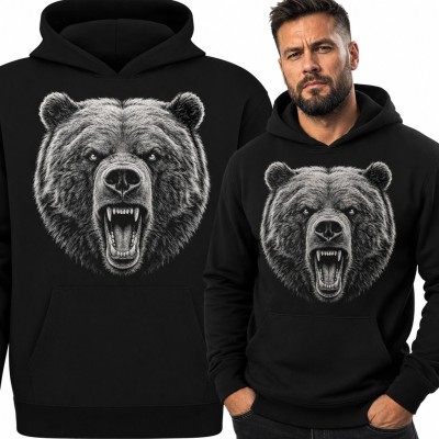 Bluza męska z kapturem - realistyczna głowa niedźwiedzia grizzly