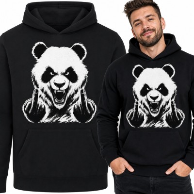 Bluza męska z kapturem - wściekła panda pokazująca środkowe palce
