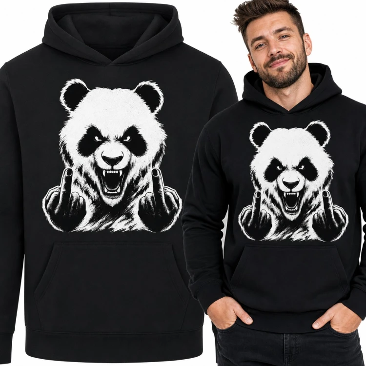 Bluza męska z kapturem - wściekła panda pokazująca środkowe palce
