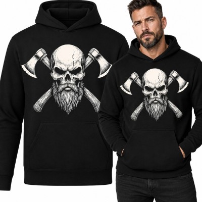 Bluza męska z kapturem - brodata czaszka ze skrzyżowanymi siekierami