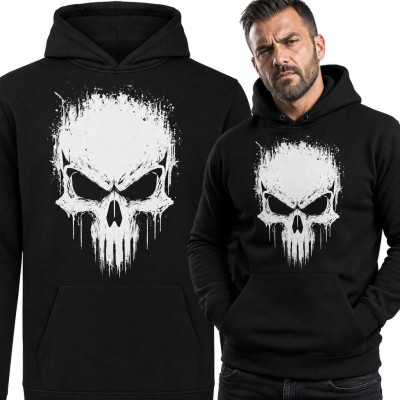 Bluza męska z kapturem - groźna czaszka skull w stylu punisher