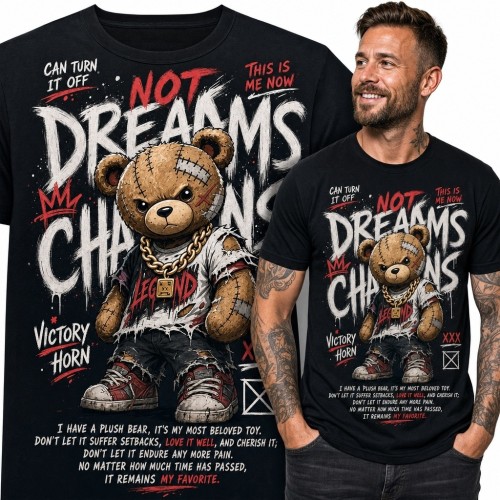 Koszulka męska z punkowym misiem i napisem „Not / Dreams / Champions” - grunge streetwear