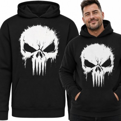 Bluza męska z kapturem - groźna trupia czaszka w rozpryskach