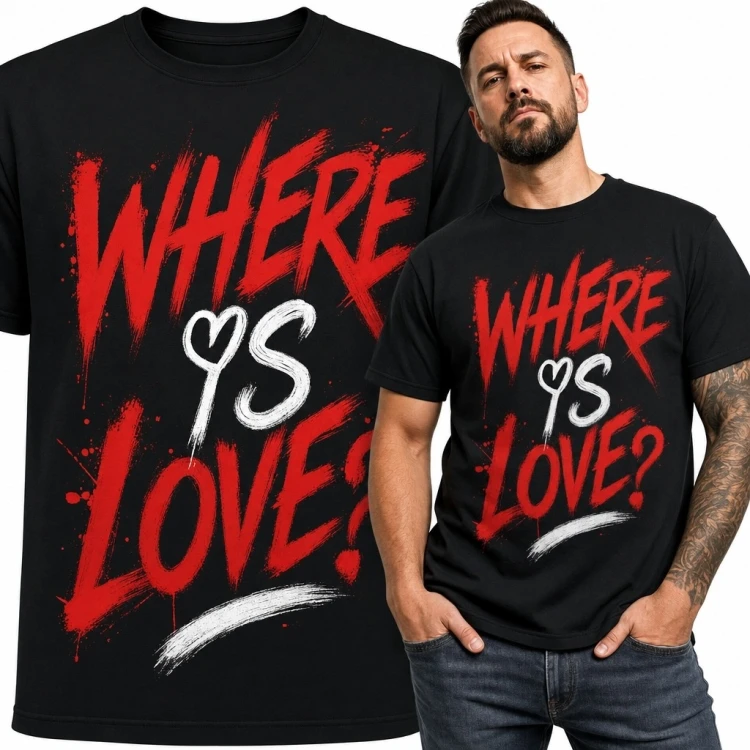 Koszulka męska z graffiti „Where is love?” - miejski styl