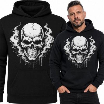 Bluza męska z kapturem - pęknięta czaszka w białym dymie