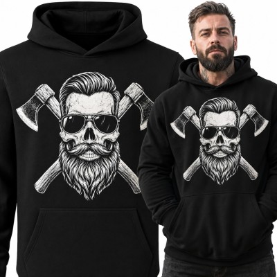Bluza męska z kapturem - czaszka brodacza w okularach i skrzyżowane siekiery