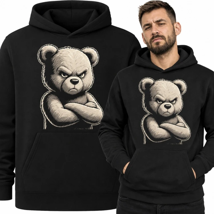 Bluza męska z kapturem - zły pluszowy miś ze skrzyżowanymi łapami