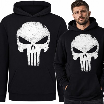 Bluza męska z kapturem - postarzana czaszka skull o groźnym spojrzeniu