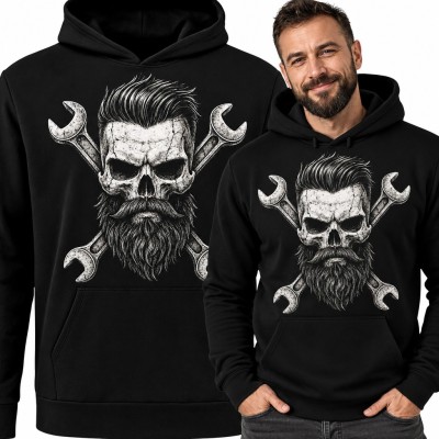 Bluza męska z kapturem - czaszka brodacza z kluczami płaskimi