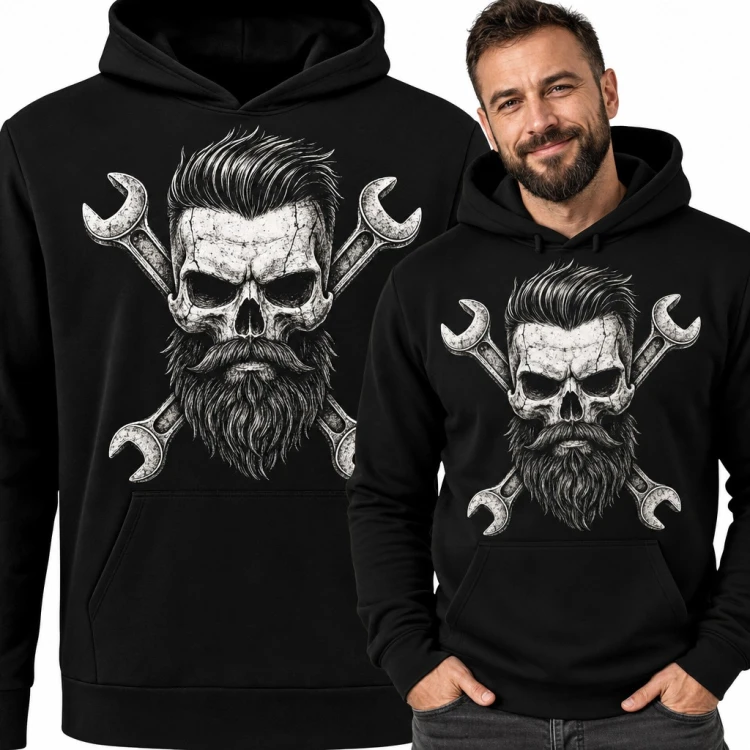 Bluza męska z kapturem - czaszka brodacza z kluczami płaskimi