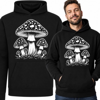 Bluza męska z kapturem - muchomory w trawie dla grzybiarza