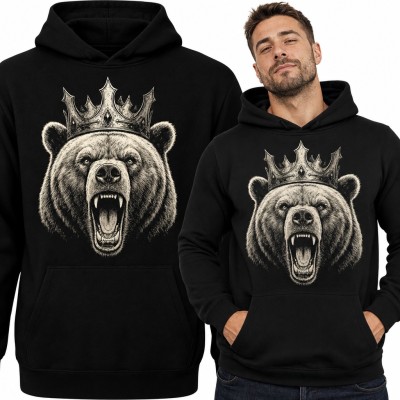 Bluza męska z kapturem - ryczący niedźwiedź w koronie