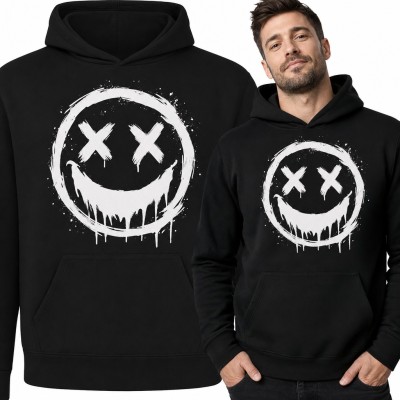 Bluza męska z kapturem - graffiti smiley z oczami X i ociekającym uśmiechem