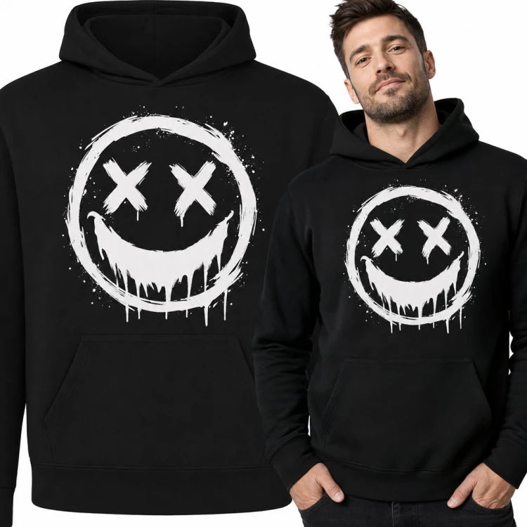 Bluza męska z kapturem - graffiti smiley z oczami X i ociekającym uśmiechem