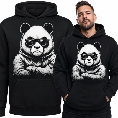 Bluza męska z kapturem - zła panda w okularach przeciwsłonecznych ze skrzyżowanymi łapami