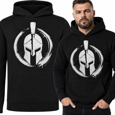 Bluza męska z kapturem - spartański hełm w okręgu w stylu grunge