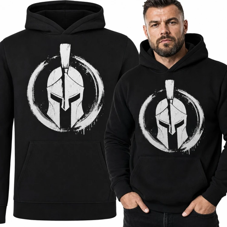 Bluza męska z kapturem - spartański hełm w okręgu w stylu grunge