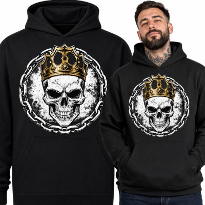 Bluza męska z kapturem - czaszka w złotej koronie otoczona łańcuchem