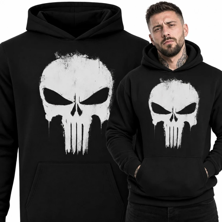Bluza męska z kapturem - mroczna czaszka w surowym stylu grunge