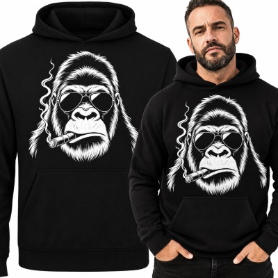 Bluza męska z kapturem - goryl w okularach pilotkach z cygarem