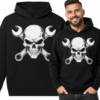 Bluza męska z kapturem - warsztatowa czaszka i klucze płaskie