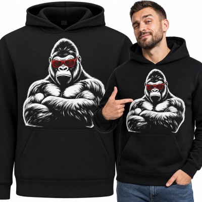 Bluza męska z kapturem - goryl w czerwonych okularach ze skrzyżowanymi ramionami