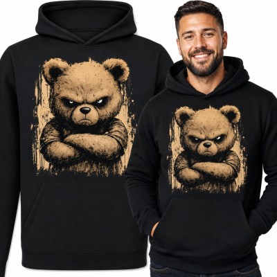 Bluza męska z kapturem - wkurzony miś w stylu grunge