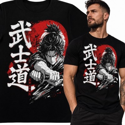 Koszulka męska z samurajem „武士道” - bushidō droga wojownika