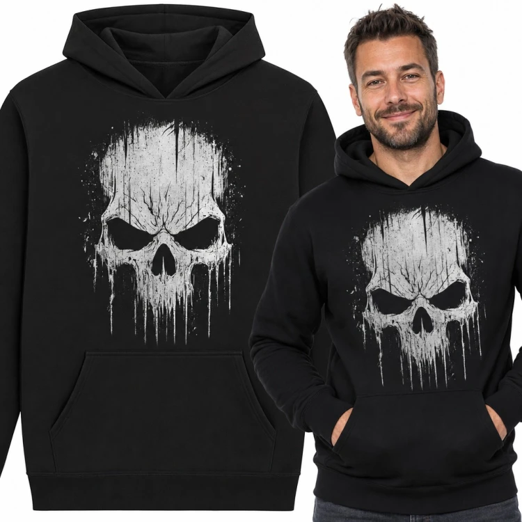 Bluza męska z kapturem - mroczna czaszka skull w stylu rock i metal