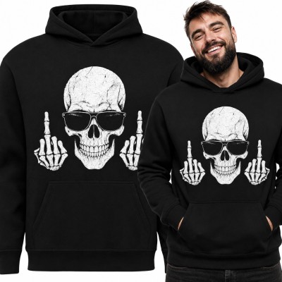 Bluza męska z kapturem - czaszka w okularach ze szkieletowym środkowym palcem