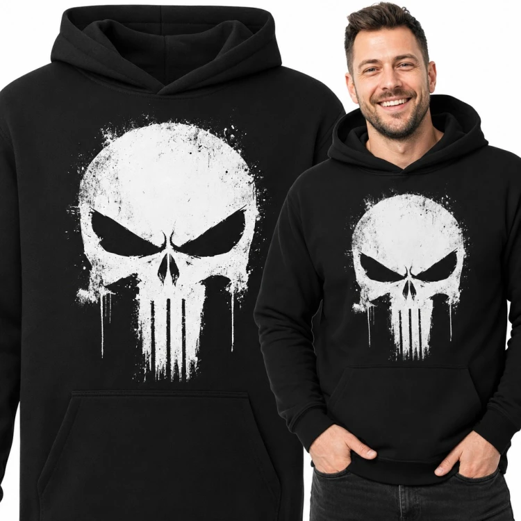 Bluza męska z kapturem - groźna czaszka z rozpryskiem farby