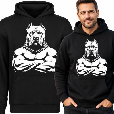 Bluza męska z kapturem - umięśniony pitbull z łańcuchem dla miłośnika psów