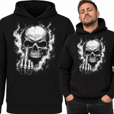 Bluza męska z kapturem - czaszka w dymie pokazująca środkowy palec