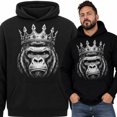 Bluza męska z kapturem - goryl w królewskiej koronie