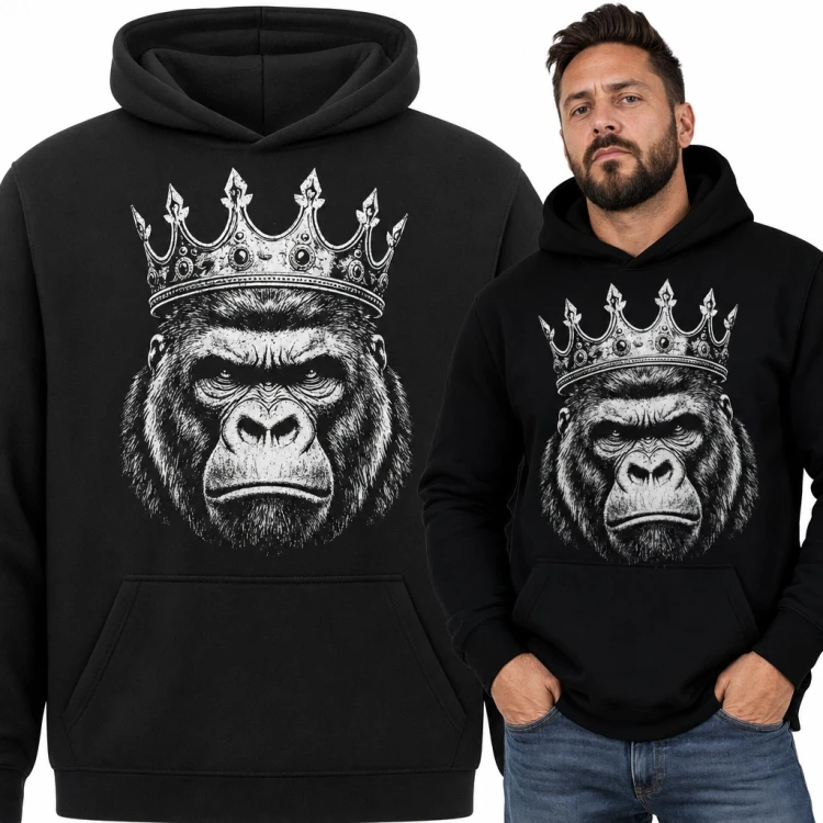 Bluza męska z kapturem - goryl w królewskiej koronie