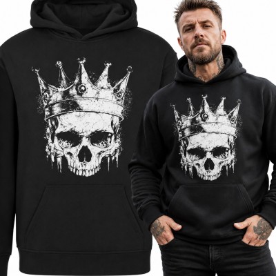 Bluza męska z kapturem - czaszka w królewskiej koronie w stylu grunge