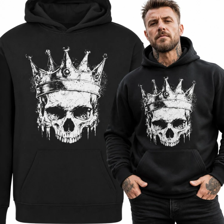 Bluza męska z kapturem - czaszka w królewskiej koronie w stylu grunge