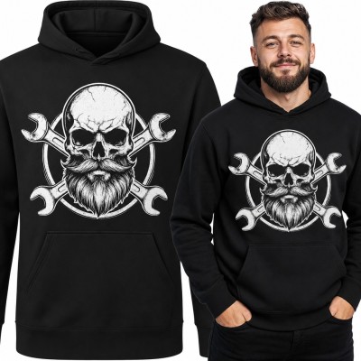 Bluza męska z kapturem - brodata czaszka z kluczami dla mechanika
