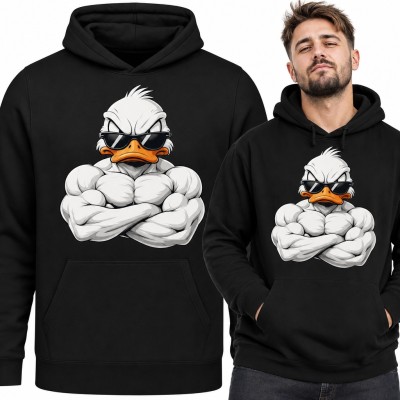Bluza męska z kapturem - umięśniona kaczka w okularach dla fana siłowni