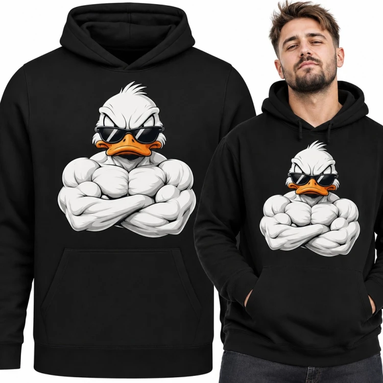 Bluza męska z kapturem - umięśniona kaczka w okularach dla fana siłowni