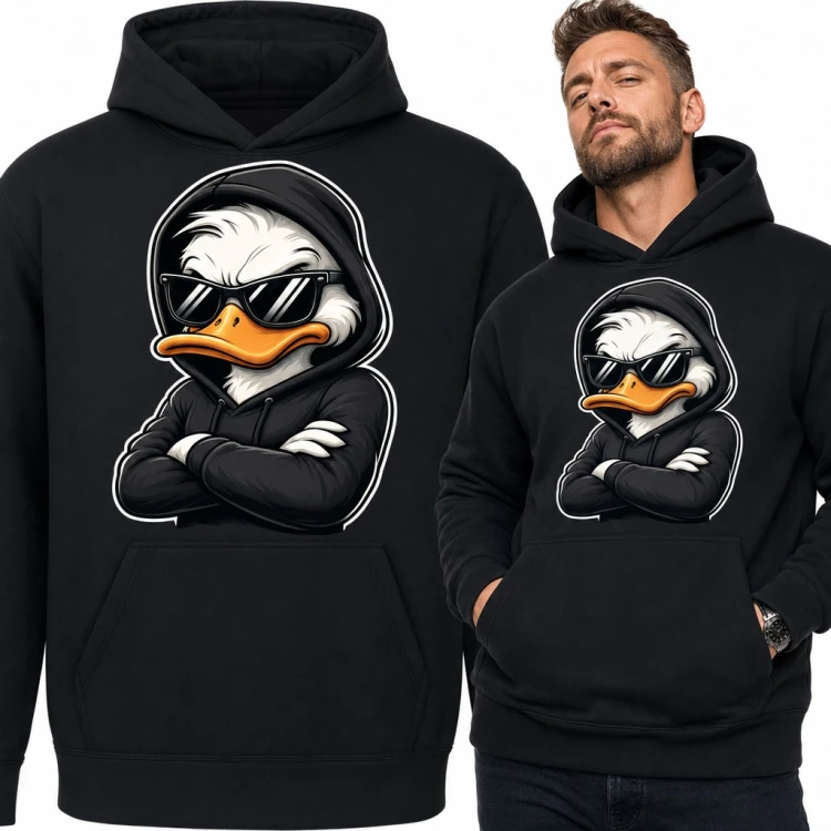 Bluza męska z kapturem - zadziorna kaczka w okularach i kapturze