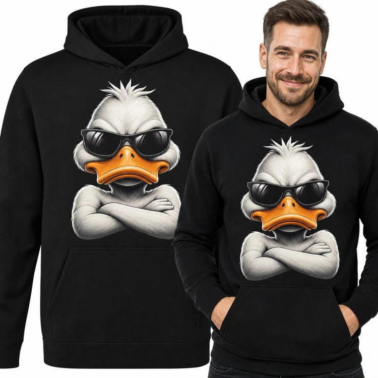 Bluza męska z kapturem - zadziorna kaczka w okularach przeciwsłonecznych