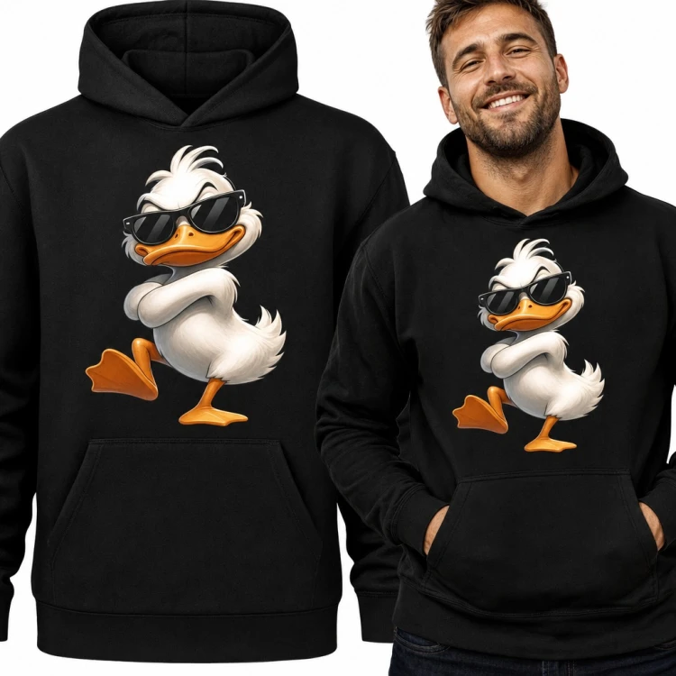 Bluza męska z kapturem z kaczorem w ciemnych okularach i skrzyżowanymi skrzydłami