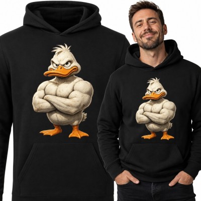 Bluza męska z kapturem - umięśniona kaczka ze skrzyżowanymi ramionami