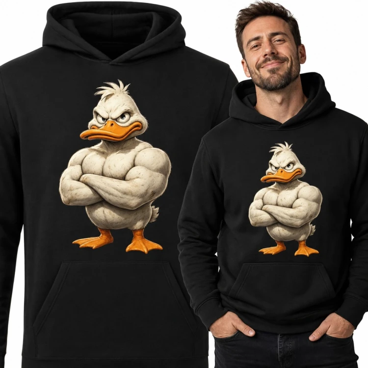 Bluza męska z kapturem - umięśniona kaczka ze skrzyżowanymi ramionami