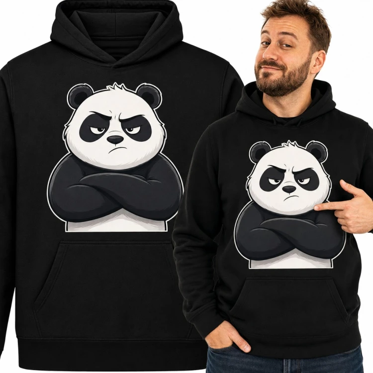 Bluza męska z kapturem - naburmuszona panda ze skrzyżowanymi łapami