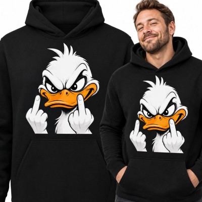 Bluza męska z kapturem - wściekła kaczka pokazująca środkowe palce