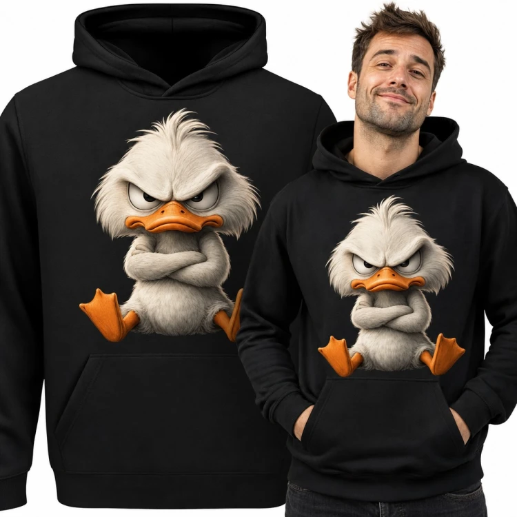 Bluza męska z kapturem - wkurzona kaczka z założonymi skrzydłami